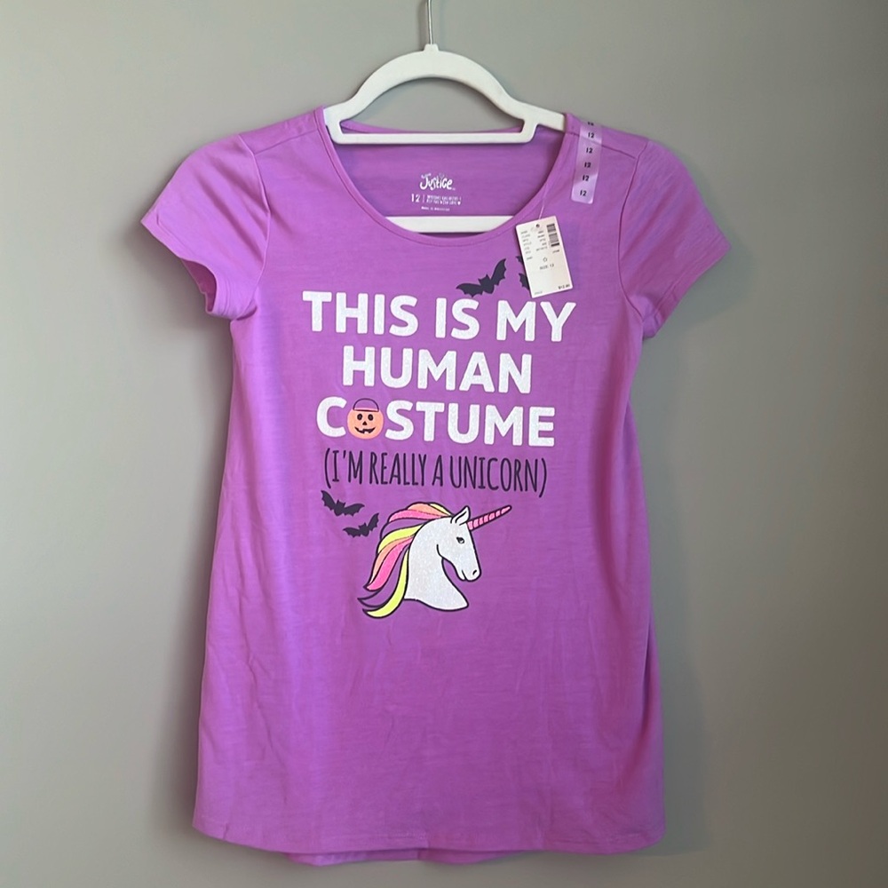 Girls Justice Halloween Top Size 12 Purple NWT Unicorn